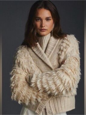 Pilcro by Anthropologie Shaggy Looped Knit Cardigan Cozy Statement Sweater S